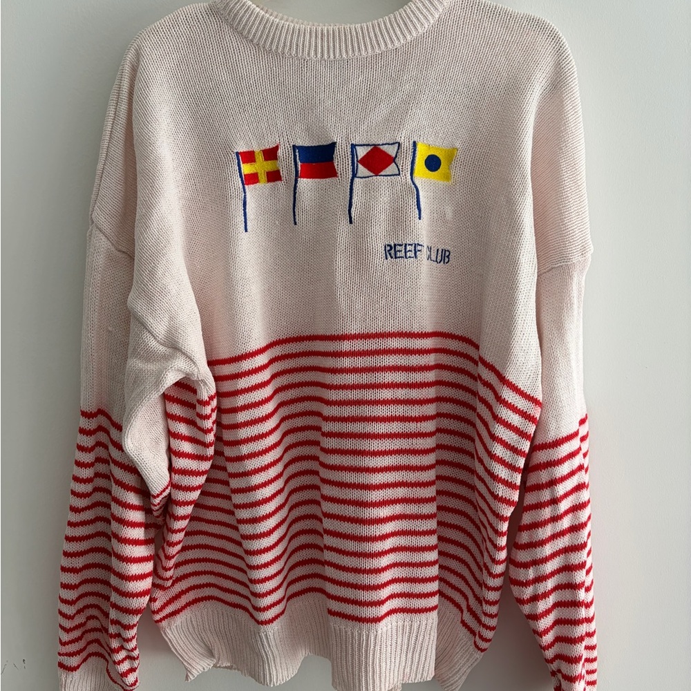 Vintage Reef Club Women’s Sweater - Red and White Striped